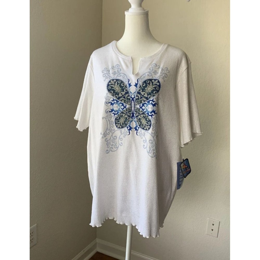Vintage NWT Sears Next Generation Glitter Beaded Butterfly Shirt Women's Size 2X